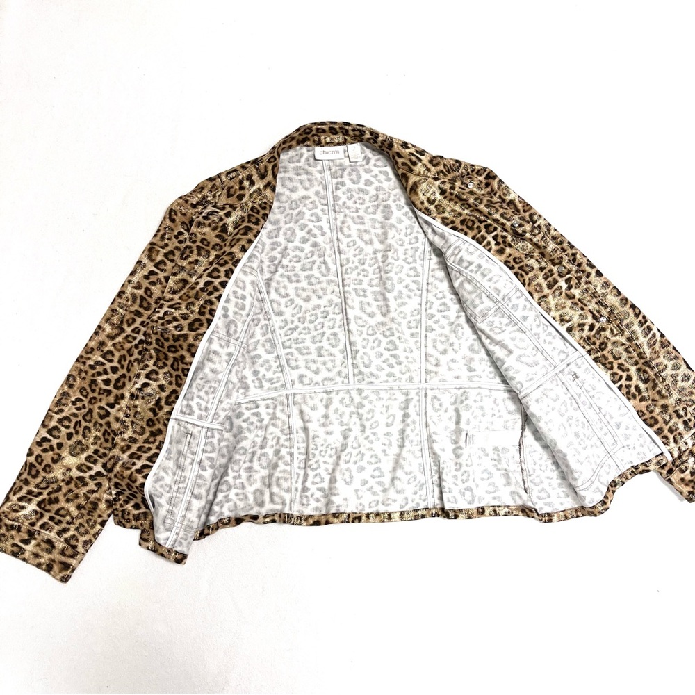 Chico's Leopard Print Gold Metallic Shimmer Utility Jacket - Picture 6 of 8